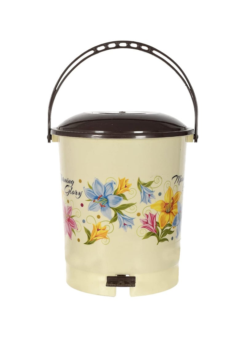Kuber Industries Kuber Industries Multiuses Floral Print Plastic Dustbin For Home Kitchen Office Bathroom With Swing Lid 10 Litre Pack of 2 Cream 52KM3971  - Image 3