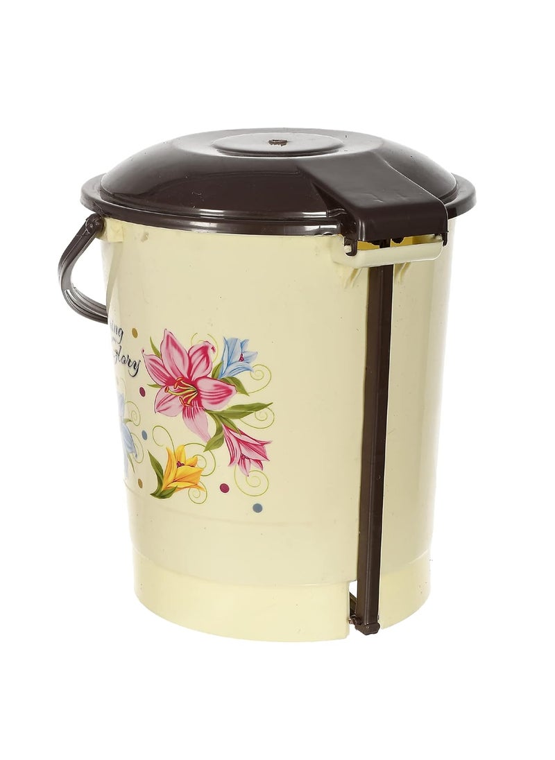 Kuber Industries Kuber Industries Multiuses Floral Print Plastic Dustbin For Home Kitchen Office Bathroom With Swing Lid 10 Litre Pack of 2 Cream 52KM3971  - Image 5