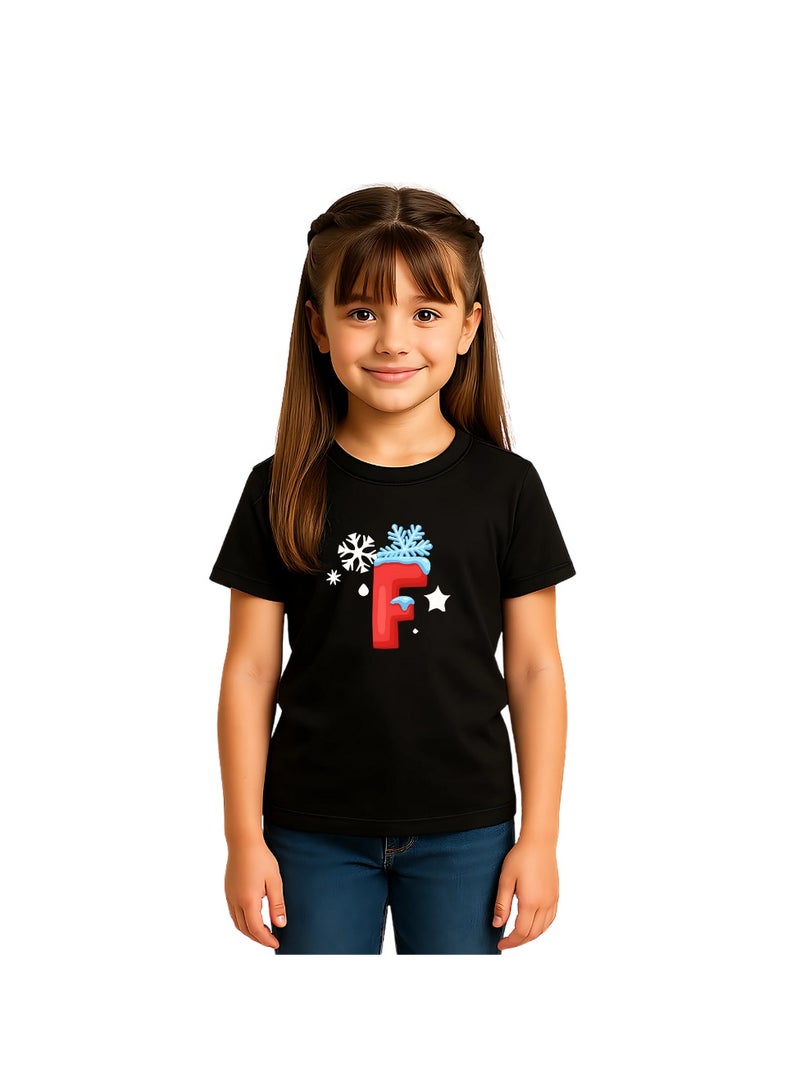 Christmas Initial Letter Printed Kids T-Shirts For Girls-Fun And Festive Holiday Gift For Your Little Guy-Gifts For Friends And Family - Image 1