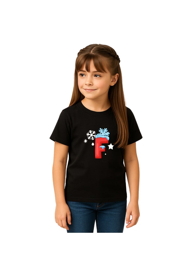 Christmas Initial Letter Printed Kids T-Shirts For Girls-Fun And Festive Holiday Gift For Your Little Guy-Gifts For Friends And Family - Image 3
