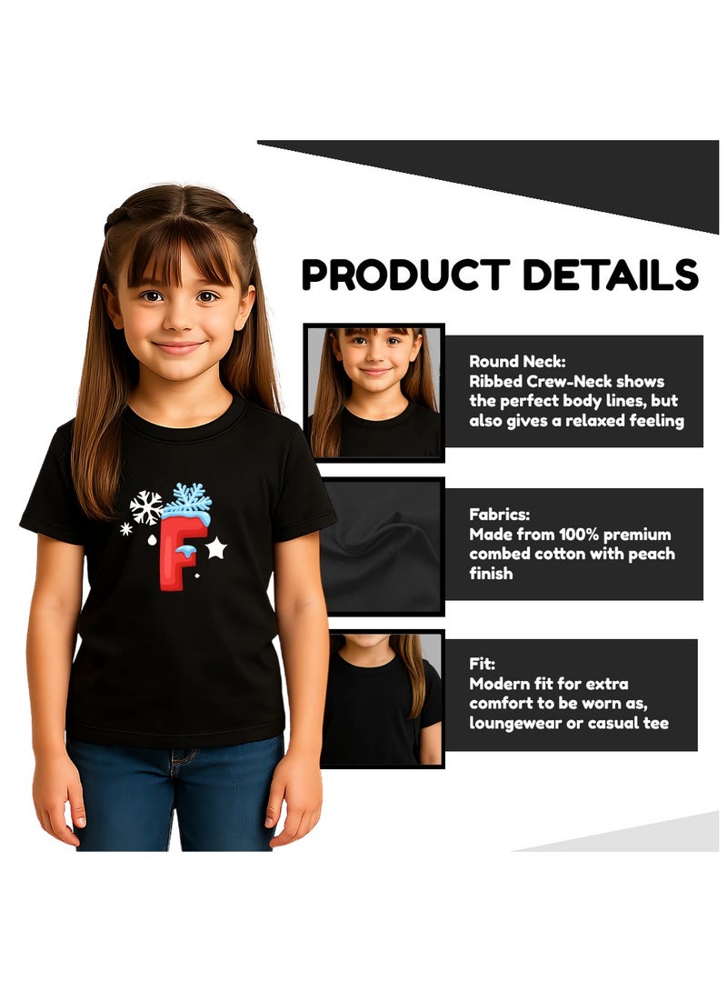 Christmas Initial Letter Printed Kids T-Shirts For Girls-Fun And Festive Holiday Gift For Your Little Guy-Gifts For Friends And Family - Image 4