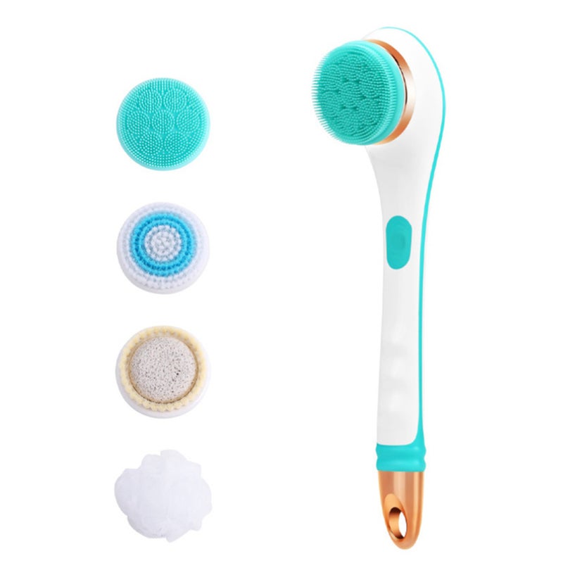 Electric Silicone Bath Brush Back Scrubber 4 Brush Heads USB Rechargeable Rotating Shower Massager with 2 Speeds Long Handle Body Cleansing Brush - Image 1