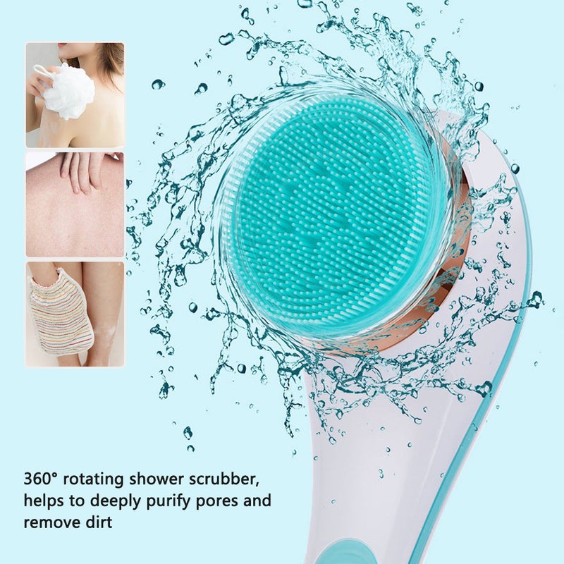 Electric Silicone Bath Brush Back Scrubber 4 Brush Heads USB Rechargeable Rotating Shower Massager with 2 Speeds Long Handle Body Cleansing Brush - Image 5