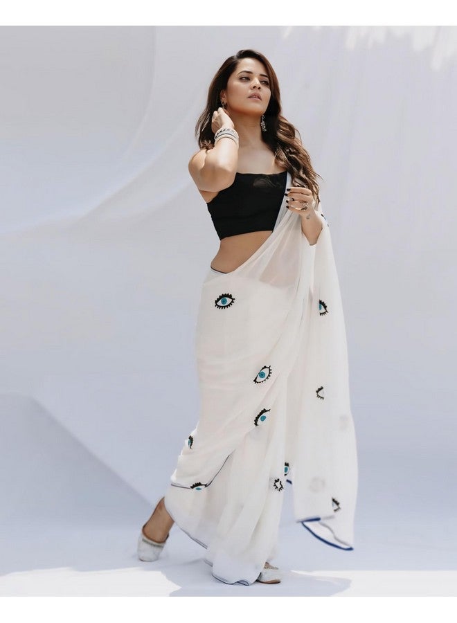 Dharmik FASHION 1-Minute Ready To Wear White Georgette Saree - Image 2