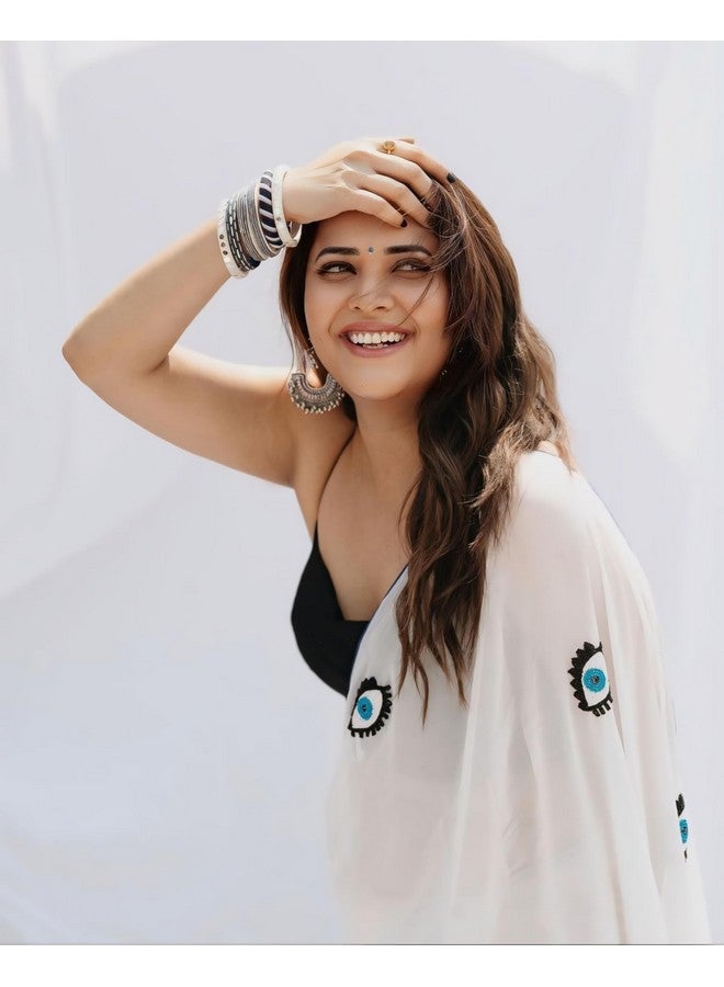 Dharmik FASHION 1-Minute Ready To Wear White Georgette Saree - Image 3