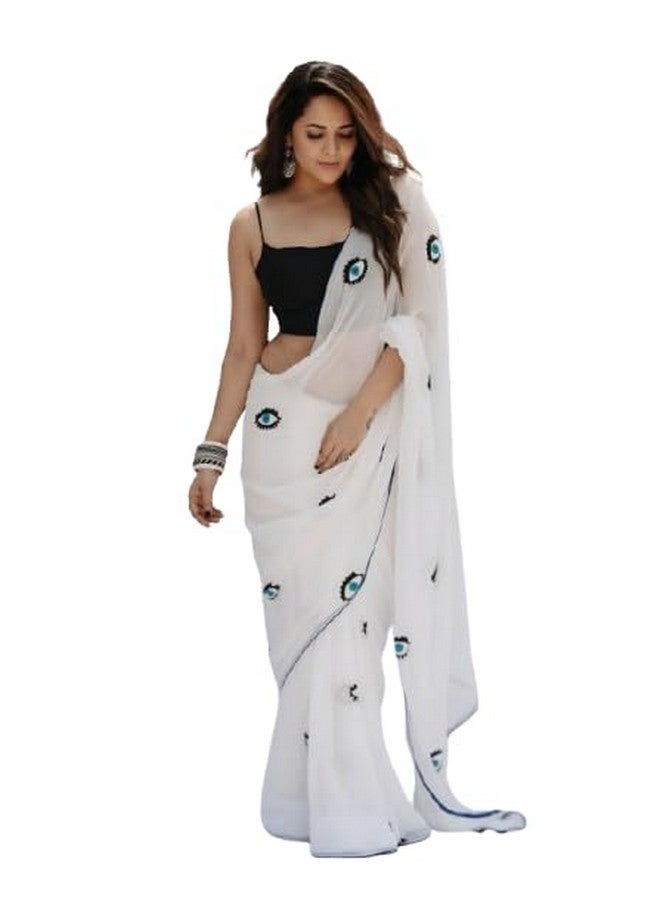 Dharmik FASHION 1-Minute Ready To Wear White Georgette Saree - Image 1
