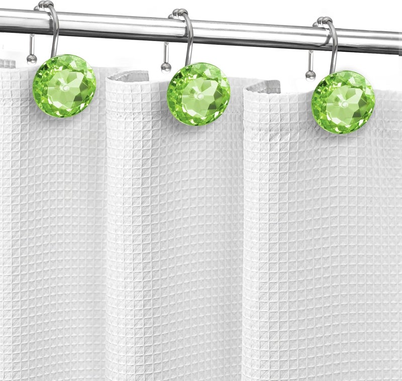Sunlit Luxury Design Round Sage Green Diamond Crystal Gem Bling with Glide Balls Shower Curtain Hooks, Rust Proof Metal Rhinestones Glam Shower Curtain Rings-12 Pack - Image 5