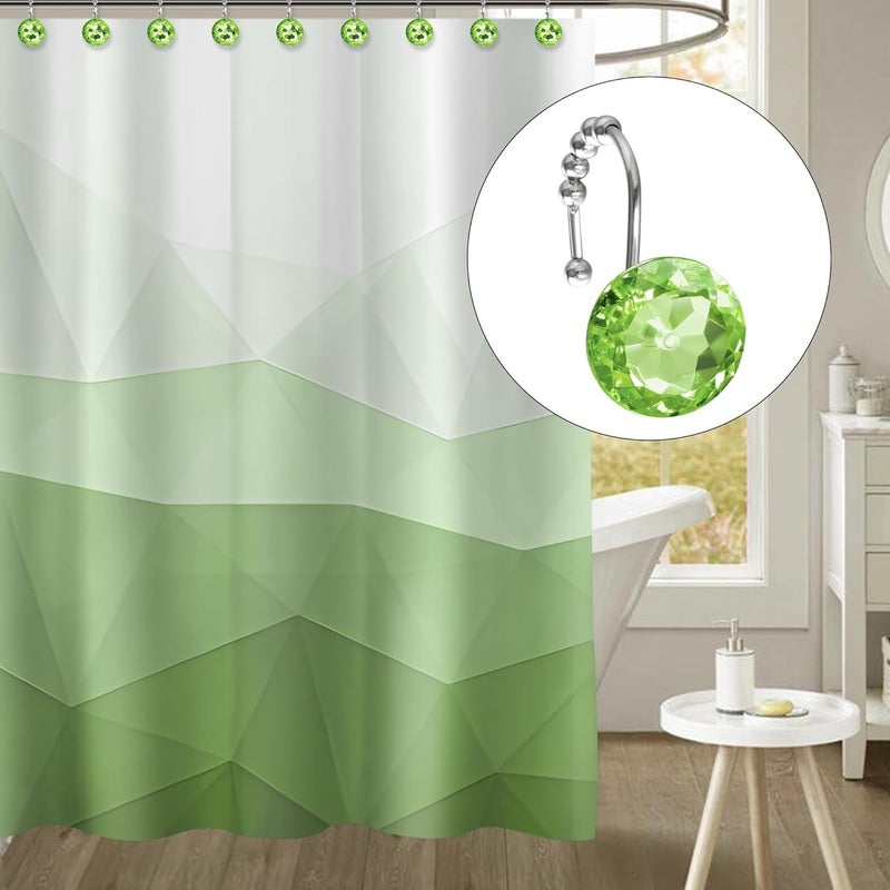 Sunlit Luxury Design Round Sage Green Diamond Crystal Gem Bling with Glide Balls Shower Curtain Hooks, Rust Proof Metal Rhinestones Glam Shower Curtain Rings-12 Pack - Image 3