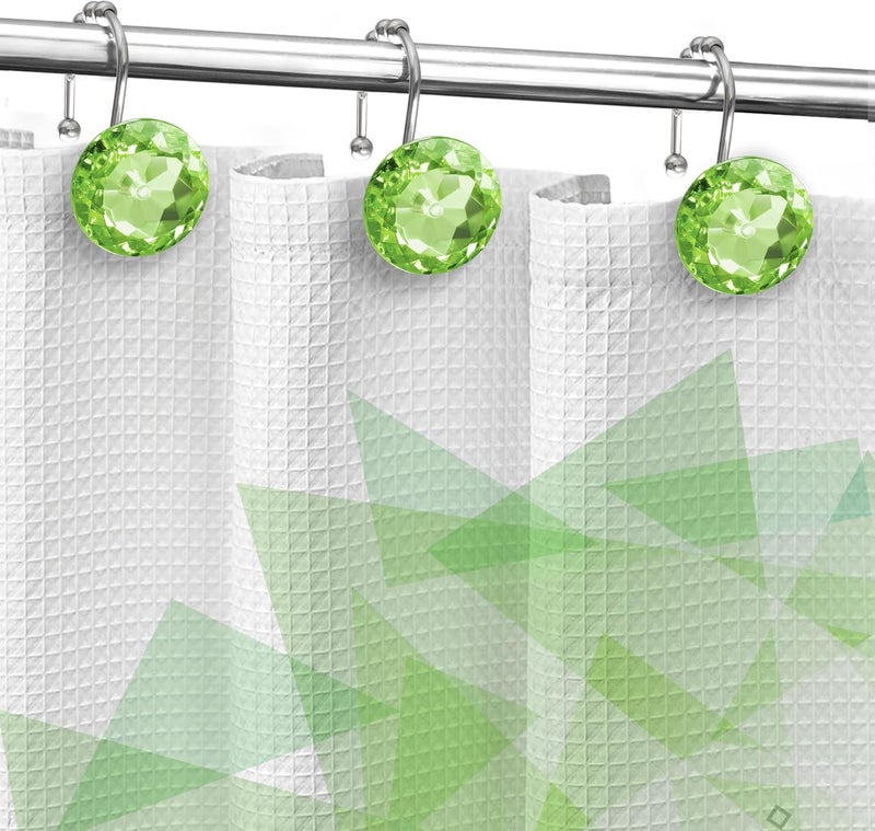 Sunlit Luxury Design Round Sage Green Diamond Crystal Gem Bling with Glide Balls Shower Curtain Hooks, Rust Proof Metal Rhinestones Glam Shower Curtain Rings-12 Pack - Image 4