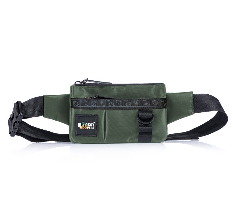 Monkey Troopers Pockit Waist Bag for Men & Women, 1L Capacity | Compact Travel Waist Pack with Multiple Pockets, Adjustable Strap, D-Ring Utility Loop, Hands-Free Olive Crossbody Sling Bag - Image 1