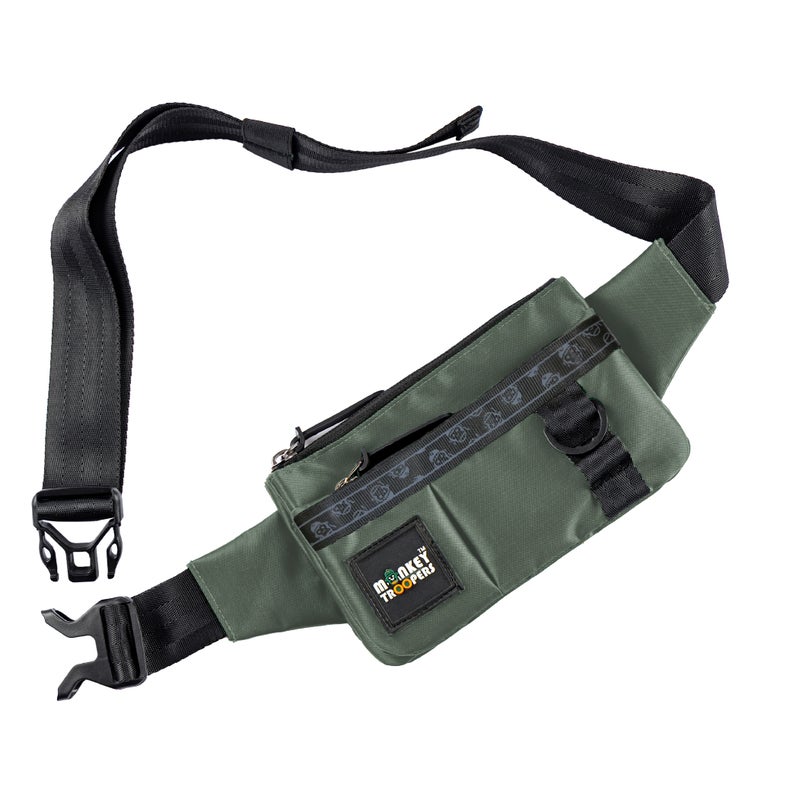 Monkey Troopers Pockit Waist Bag for Men & Women, 1L Capacity | Compact Travel Waist Pack with Multiple Pockets, Adjustable Strap, D-Ring Utility Loop, Hands-Free Olive Crossbody Sling Bag - Image 4