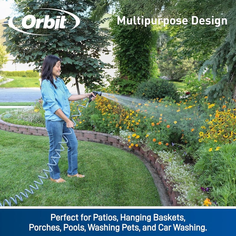 ORBIT 26382 Coil Garden Hose, 25 Feet, with 8-Pattern Hose Nozzle (Gray) - Image 3