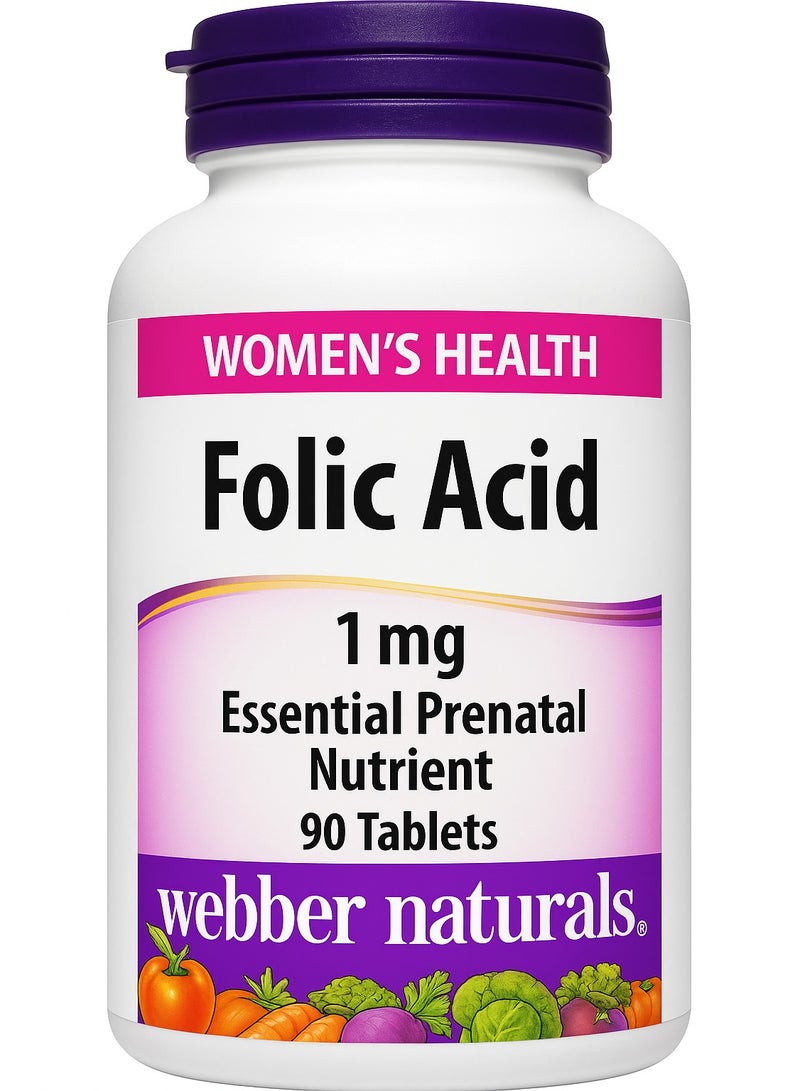 Webber naturals Folic Acid 1Mg High Potency Support For Pregnancy, Heart And Cell Health 90 Tablets