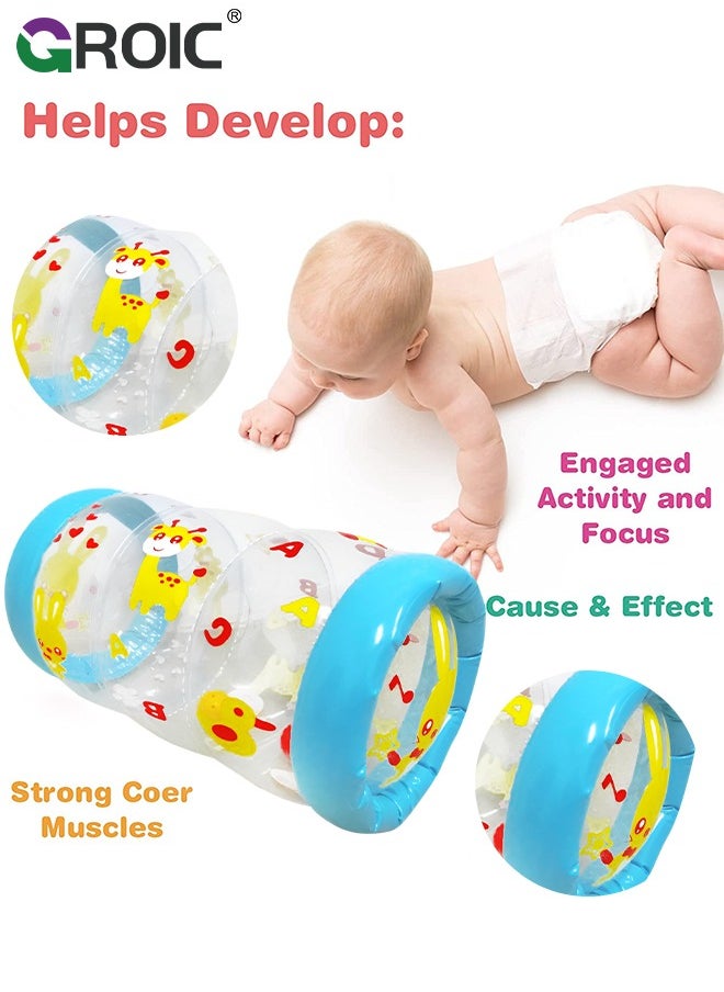 GROIC Crawling & Walking Baby Toys Inflatable Baby Roller Toy Beginner Crawl Along Game Ball Drop Maze Tummy Time Activity Center Early Development Jumbo Roller Rattle Toy Baby Toys for 3 Months  - Image 2