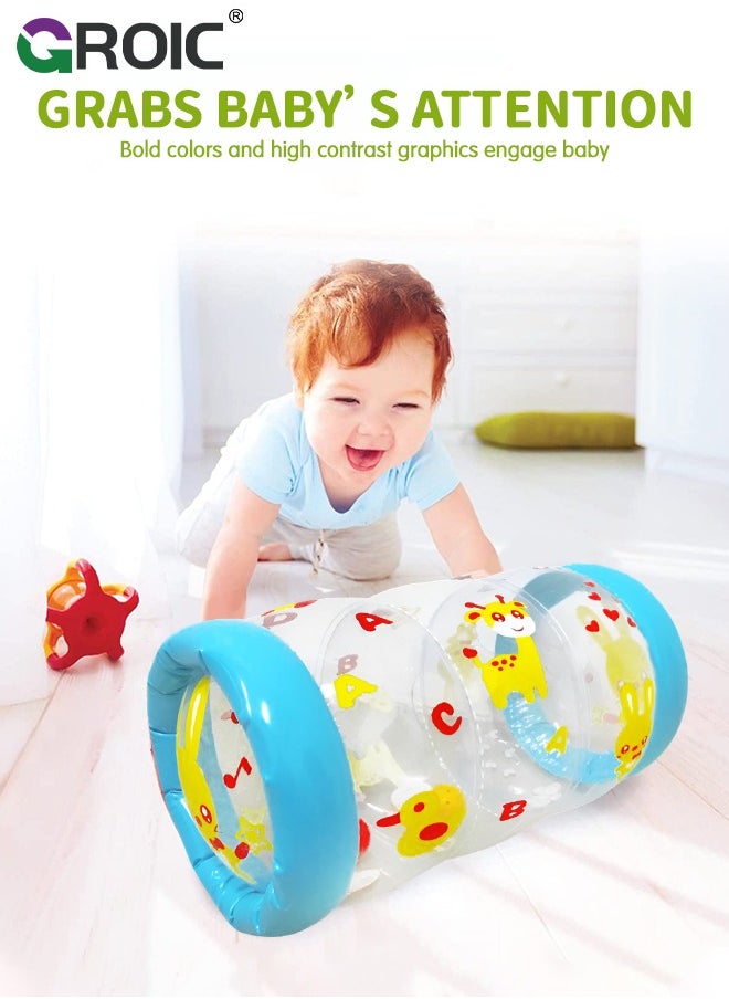 GROIC Crawling & Walking Baby Toys Inflatable Baby Roller Toy Beginner Crawl Along Game Ball Drop Maze Tummy Time Activity Center Early Development Jumbo Roller Rattle Toy Baby Toys for 3 Months  - Image 4