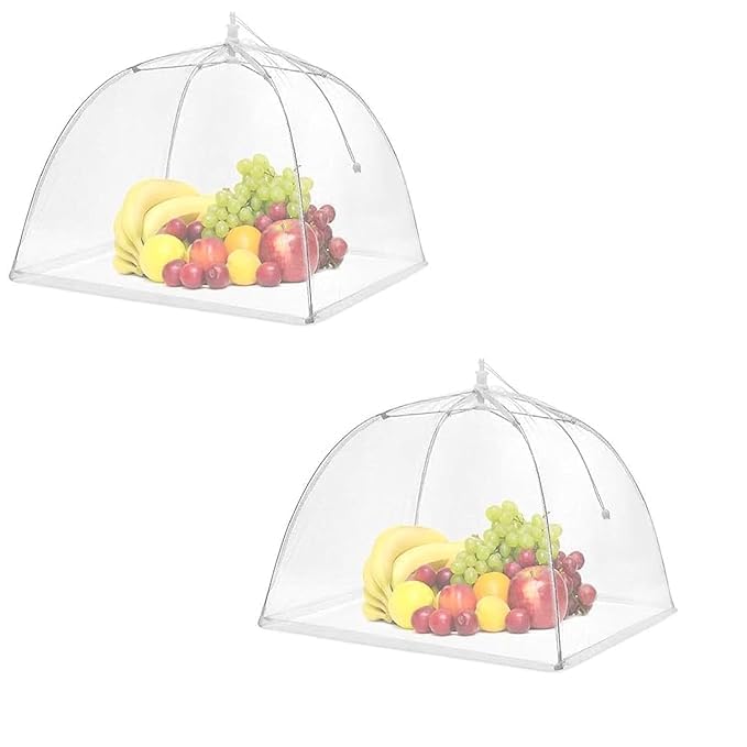 VASISTHA Food Cover For Outside 1Pcs Reusable Food Tent Fruit Cover Pop-Up Food Nets Outdoors Mesh Screen Collapsible 17 CM,White (Pack of 2) - Image 1