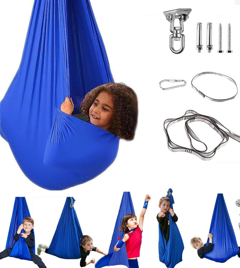 Aokitec Therapy Swing for Kids with Special Needs (Hardware Included) Snuggle Swing Cuddle Hammock Indoor Adjustable Aerial Yoga for Children with Autism, ADHD, Asperger, Sensory Integration(Blue) - Image 1