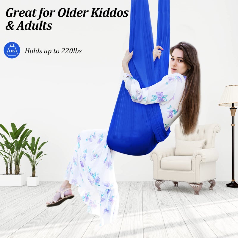 Aokitec Therapy Swing for Kids with Special Needs (Hardware Included) Snuggle Swing Cuddle Hammock Indoor Adjustable Aerial Yoga for Children with Autism, ADHD, Asperger, Sensory Integration(Blue) - Image 3