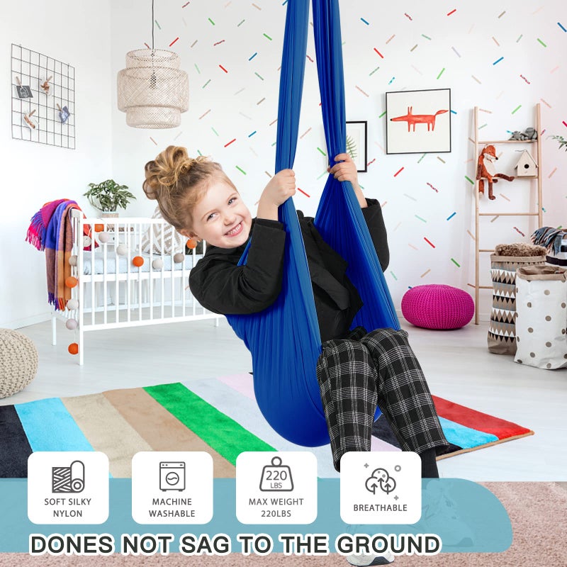 Aokitec Therapy Swing for Kids with Special Needs (Hardware Included) Snuggle Swing Cuddle Hammock Indoor Adjustable Aerial Yoga for Children with Autism, ADHD, Asperger, Sensory Integration(Blue) - Image 2
