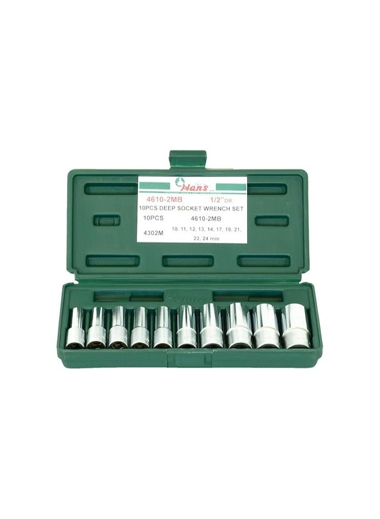 طقم لقم 1/2" طويلة 10 قطع 10-22 مم 4610-2MB – متانة وأداء احترافي