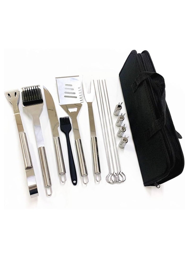 راكسوم طقم أدوات شواء من الفولاذ المقاوم للصدأ 20 قطعة + مجموعة حقيبة حمل: ملقط، فرشاة دهن، ملعقة، فرشاة تنظيف، شوكة لحم، 7 أسياخ، 8 حوامل ذرة للنزهة والتخييم والشواء - Image 2