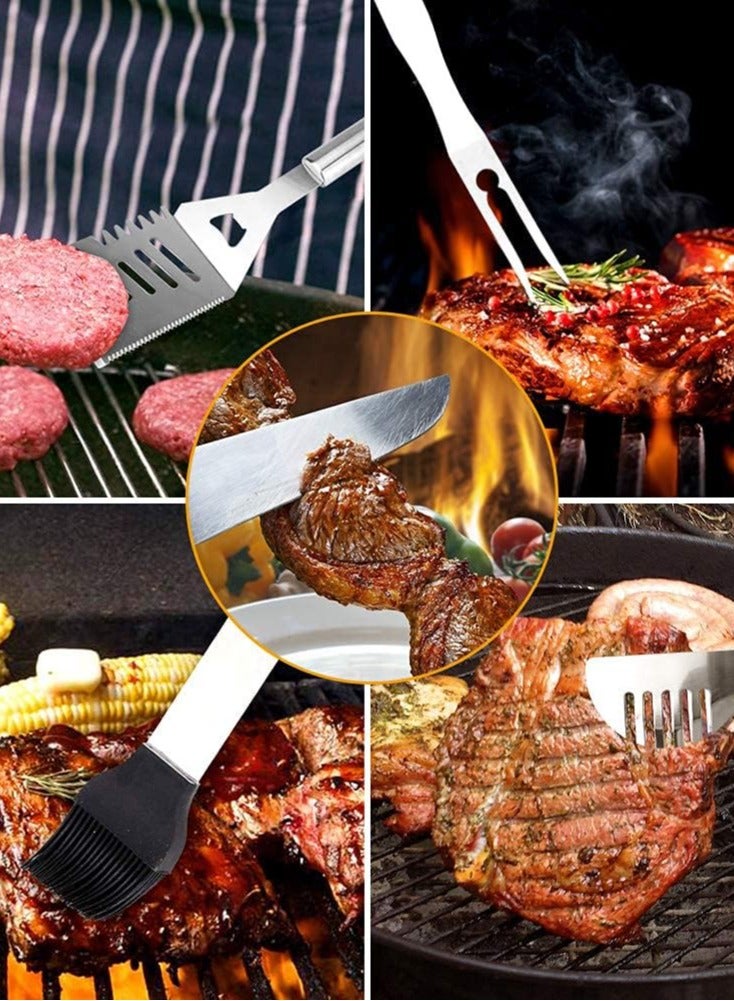 راكسوم طقم أدوات شواء من الفولاذ المقاوم للصدأ 20 قطعة + مجموعة حقيبة حمل: ملقط، فرشاة دهن، ملعقة، فرشاة تنظيف، شوكة لحم، 7 أسياخ، 8 حوامل ذرة للنزهة والتخييم والشواء - Image 5