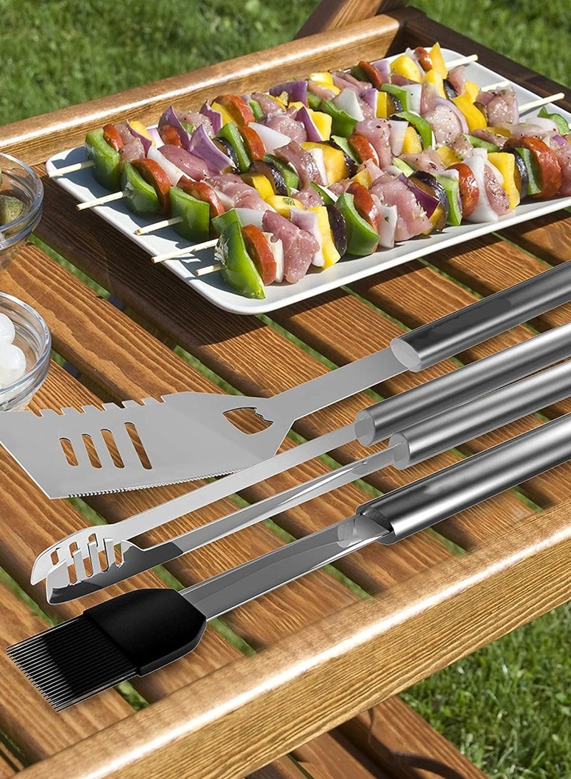 راكسوم طقم أدوات شواء من الفولاذ المقاوم للصدأ 20 قطعة + مجموعة حقيبة حمل: ملقط، فرشاة دهن، ملعقة، فرشاة تنظيف، شوكة لحم، 7 أسياخ، 8 حوامل ذرة للنزهة والتخييم والشواء - Image 4