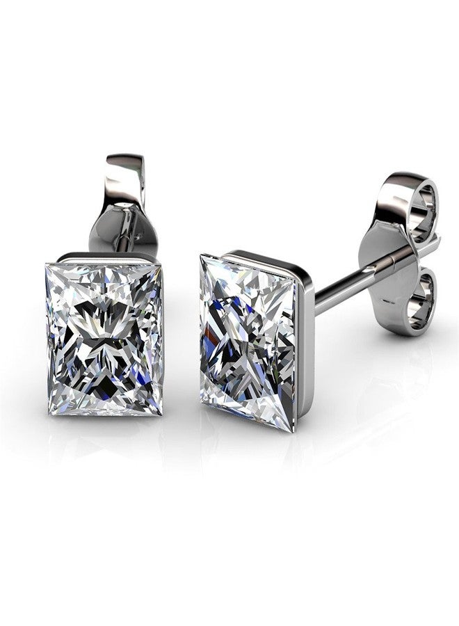 Cate & Chloe Brooke 18k White Gold Stud Earrings with Princess Cut Simulated Diamond Crystals, Hypoallergenic Jewelry for Women, Gift for Her - Image 1