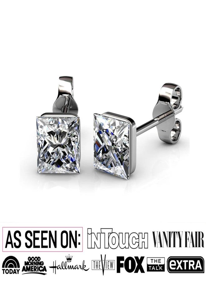 Cate & Chloe Brooke 18k White Gold Stud Earrings with Princess Cut Simulated Diamond Crystals, Hypoallergenic Jewelry for Women, Gift for Her - Image 3