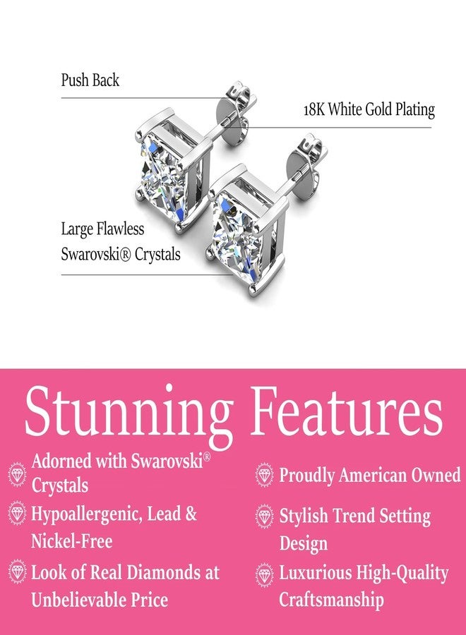 Cate & Chloe Brooke 18k White Gold Stud Earrings with Princess Cut Simulated Diamond Crystals, Hypoallergenic Jewelry for Women, Gift for Her - Image 2