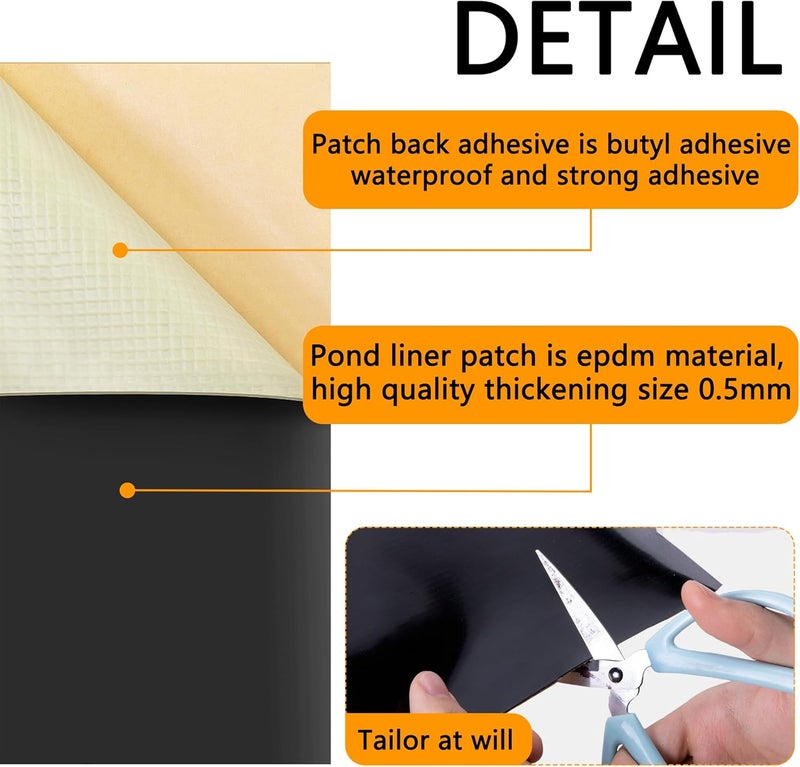 Adnee 2 Pcs Pond Liner Repair Patch-8" Self-Adhesive EPDM Liner Repair Patch Kit-Thickened Rubber Pond Liner Seam for EPDM Garden Pond Patch Cover Liner Repair - Image 4