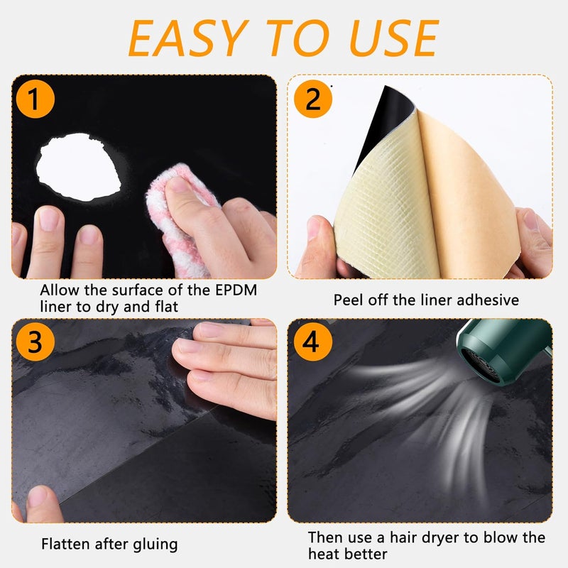 Adnee 2 Pcs Pond Liner Repair Patch-8" Self-Adhesive EPDM Liner Repair Patch Kit-Thickened Rubber Pond Liner Seam for EPDM Garden Pond Patch Cover Liner Repair - Image 5