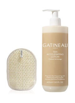 Gatineau Tan Accelerating Lotion and Body Buffing Cloth Enhance Natural Tanning For Face and Body 400ml  - Image 1