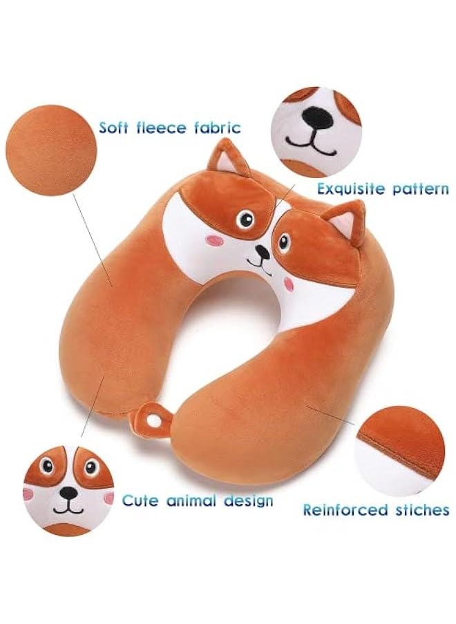 HOOKOR - Animal Memory Foam Neck Pillow with Eye Mask Set, Soft Fleece Cover, Travel Kit, Drawstring Bag, Machine Washable - Puppy - Image 1