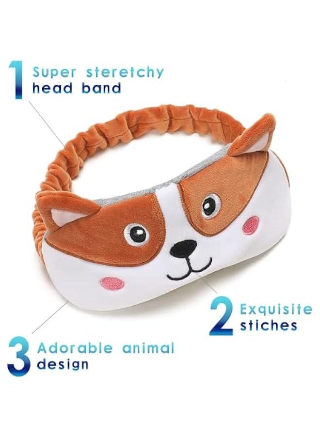 HOOKOR - Animal Memory Foam Neck Pillow with Eye Mask Set, Soft Fleece Cover, Travel Kit, Drawstring Bag, Machine Washable - Puppy - Image 1