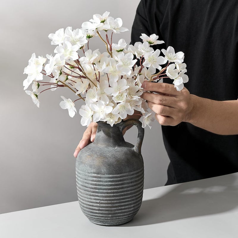 SIDUCAL Rustic Ceramic Farmhouse Flower Vase with 1 Handle-Height 8.43" Terracotta Vase, Unique Textured Pottery Flower Vases for Home Decor, Table, Wedding, Living Room, Shelf Decor, Bronze Black - Image 5