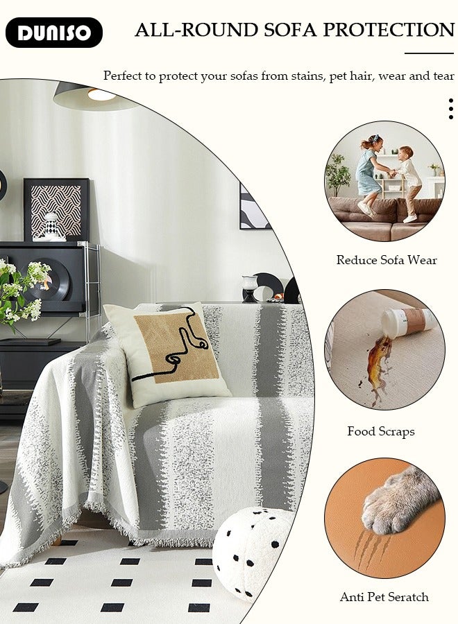 DUNISO غطاء أريكة شنيلا مزدوج الجوانب، غطاء أريكة أنيق، تصميم طباعة خطية، منشفة أريكة شنيلا مزدوجة الجوانب، غطاء أريكة شنيلا لأربعة مواسم متاح على الجانبين (130*180 سم) - Image 5