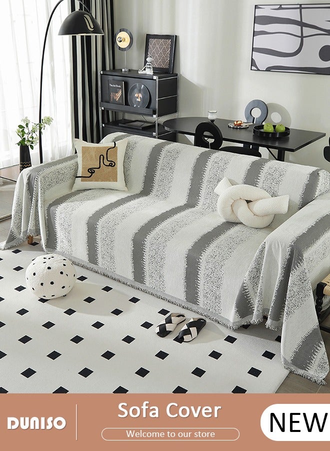 DUNISO غطاء أريكة شنيلا مزدوج الجوانب، غطاء أريكة أنيق، تصميم طباعة خطية، منشفة أريكة شنيلا مزدوجة الجوانب، غطاء أريكة شنيلا لأربعة مواسم متاح على الجانبين (130*180 سم) - Image 1