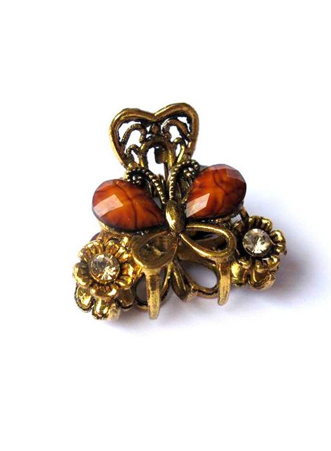 Teensery 4 Pcs Brown Vintage Hair Clips Alloy Non Slip Butterfly Claw Jaw Clips Hair Accessories With Faux Gemstone For Women And Girls