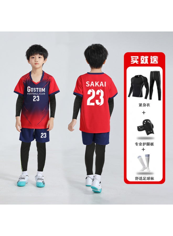 Children's Football Jersey Set - Long Sleeve Printed Top, Shorts, Tights, Autumn & Winter Training Suit for Boys & Girls