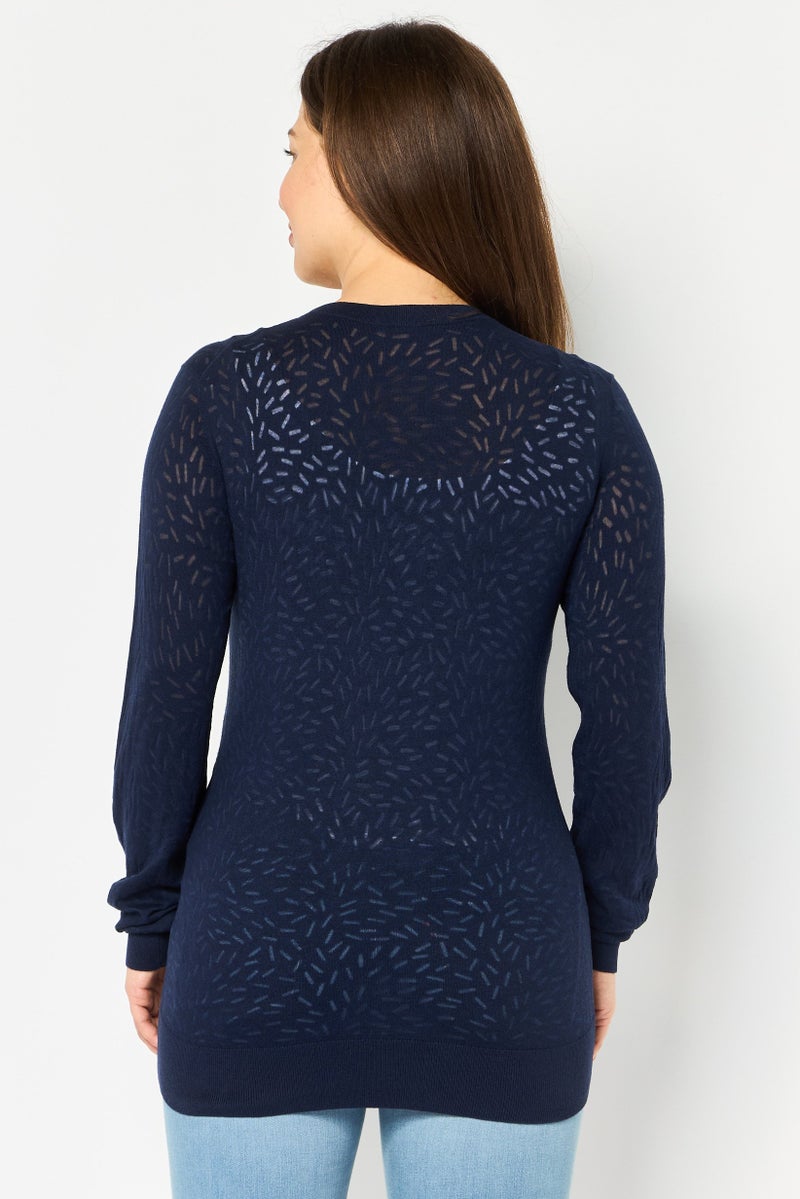 LACOSTE Women Crew Neck Textured Sweater, Navy - Image 4
