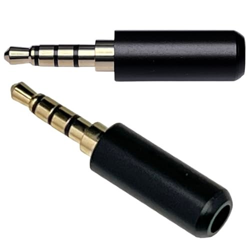 CESS TRRS 4 Pole Stereo Male Plug 3.5mm Solder Type, Gold-Plated, Black Metal Housing, Perfect Replacement for Headphones, Earphones, Microphones (2 Pack) - Image 1