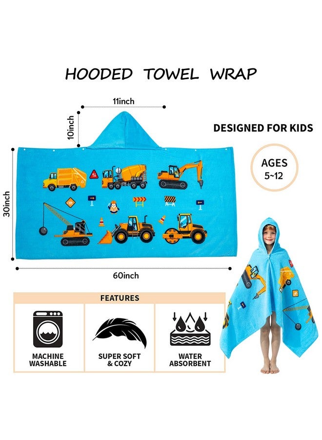 Gealaek 100% Cotton Hooded Towel for Toddlers 5-12 Years Boys Girls 60"x30" Extra Large Wearable Wrap Kids Bath Pool Beach Towel Soft Absorbent Beach Poncho(Construction Site XL) - Image 2