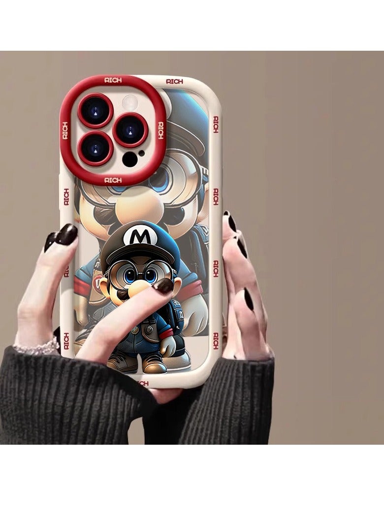 NIBEMINENT Mario Protective TPU Case Cover For iPhone 16 Pro, Puff Black/Black Hat Red Letter Mario