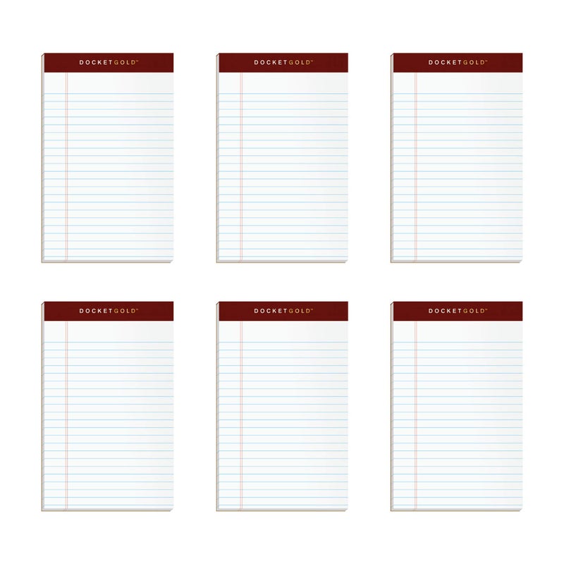 TOPS Docket Gold Writing Pads, 5" x 8", Jr. Legal Rule, 50 Sheets, 6 pack (99705), White - Image 1