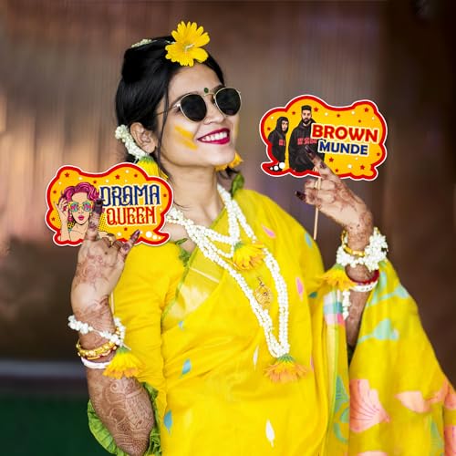 Zyozique 18 Peice Bollywood Theme Wedding Props - Bride & Family Haldi Photo Booth Decorations - Image 5