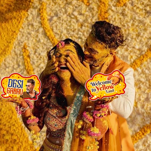 Zyozique 18 Peice Bollywood Theme Wedding Props - Bride & Family Haldi Photo Booth Decorations - Image 4