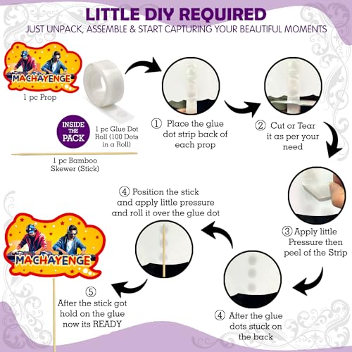 Zyozique 18 Peice Bollywood Theme Wedding Props - Bride & Family Haldi Photo Booth Decorations - Image 3