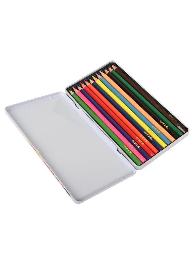 FIS Colored Pencils, 12 Assorted Colors Per Tin Box, Pack in Metal Box, Wooden Pencils, Packet of 12 Tin Boxes(144 Pencils)-FSCK12MN - Image 3