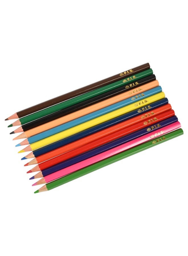 FIS Colored Pencils, 12 Assorted Colors Per Tin Box, Pack in Metal Box, Wooden Pencils, Packet of 12 Tin Boxes(144 Pencils)-FSCK12MN - Image 4